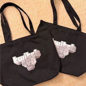 Set of Two (2) TwitchCon 10 Black Cloth Tote Bags 2025